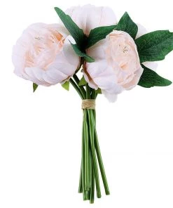 Silkflowersfactory 10" Tall | 5 Heads Artificial Silk Peonies, Peony Flower Bouquet - Rose Gold | Blush Artificial Flowers 16 Silkflowersfactory 10
