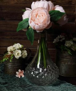 Silkflowersfactory 10" Tall | 5 Heads Artificial Silk Peonies, Peony Flower Bouquet - Rose Gold | Blush Artificial Flowers 21 Silkflowersfactory 10