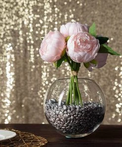 Silkflowersfactory 10" Tall | 5 Heads Artificial Silk Peonies, Peony Flower Bouquet - Rose Gold | Blush Artificial Flowers 22 Silkflowersfactory 10