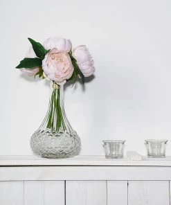 Silkflowersfactory 10" Tall | 5 Heads Artificial Silk Peonies, Peony Flower Bouquet - Rose Gold | Blush Artificial Flowers