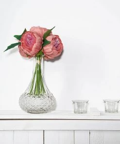 Silkflowersfactory Artificial Flowers 10" Tall | 5 Heads Artificial Dusty Rose Silk Peonies, Peony Flower Bouquet