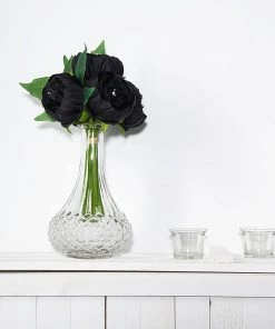 Silkflowersfactory 10" Tall | 5 Heads Artificial Black Silk Peonies, Peony Flower Bouquet