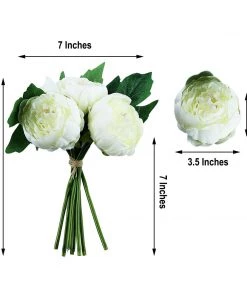 Silkflowersfactory Artificial Flowers 10" Tall | 5 Heads Artificial Cream Silk Peonies, Peony Flower Bouquet 17 Silkflowersfactory Artificial Flowers 10