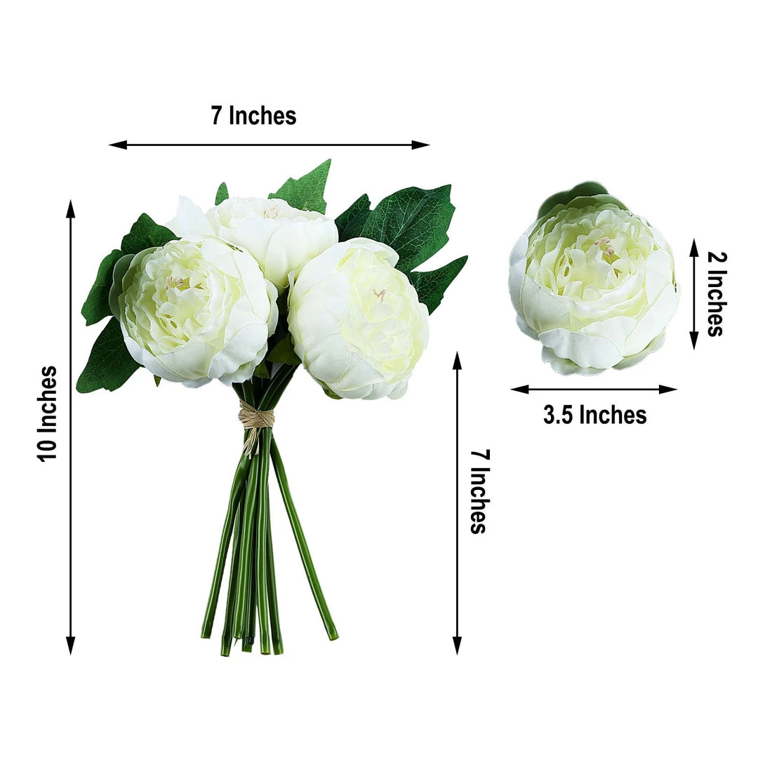 Silkflowersfactory Artificial Flowers 10" Tall | 5 Heads Artificial Cream Silk Peonies, Peony Flower Bouquet 6 Silkflowersfactory Artificial Flowers 10" Tall | 5 Heads Artificial Cream Silk Peonies, Peony Flower Bouquet