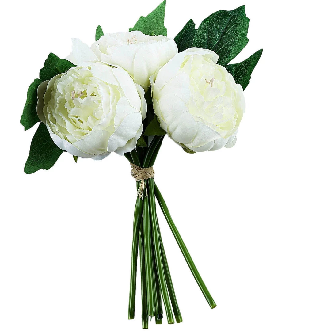 Silkflowersfactory Artificial Flowers 10" Tall | 5 Heads Artificial Cream Silk Peonies, Peony Flower Bouquet 5 Silkflowersfactory Artificial Flowers 10" Tall | 5 Heads Artificial Cream Silk Peonies, Peony Flower Bouquet