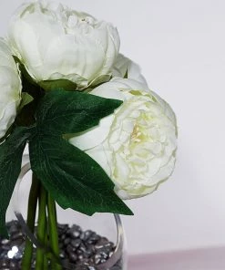 Silkflowersfactory Artificial Flowers 10" Tall | 5 Heads Artificial Cream Silk Peonies, Peony Flower Bouquet 18 Silkflowersfactory Artificial Flowers 10