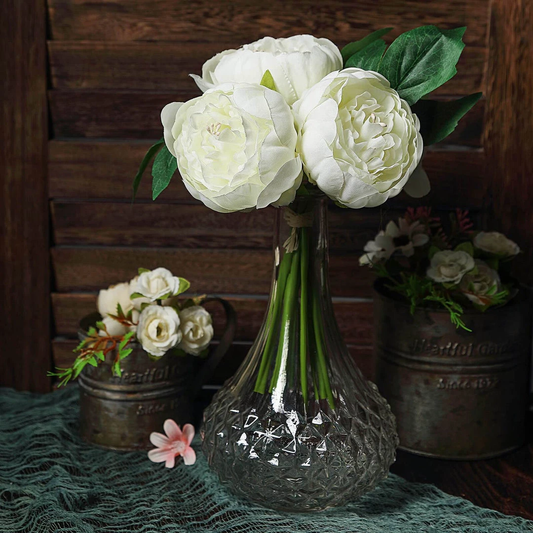 Silkflowersfactory Artificial Flowers 10" Tall | 5 Heads Artificial Cream Silk Peonies, Peony Flower Bouquet 8 Silkflowersfactory Artificial Flowers 10" Tall | 5 Heads Artificial Cream Silk Peonies, Peony Flower Bouquet