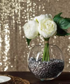 Silkflowersfactory Artificial Flowers 10" Tall | 5 Heads Artificial Cream Silk Peonies, Peony Flower Bouquet 20 Silkflowersfactory Artificial Flowers 10