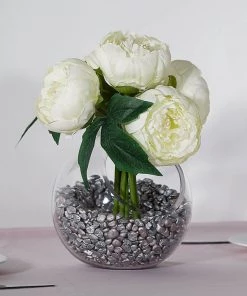 Silkflowersfactory Artificial Flowers 10" Tall | 5 Heads Artificial Cream Silk Peonies, Peony Flower Bouquet 21 Silkflowersfactory Artificial Flowers 10