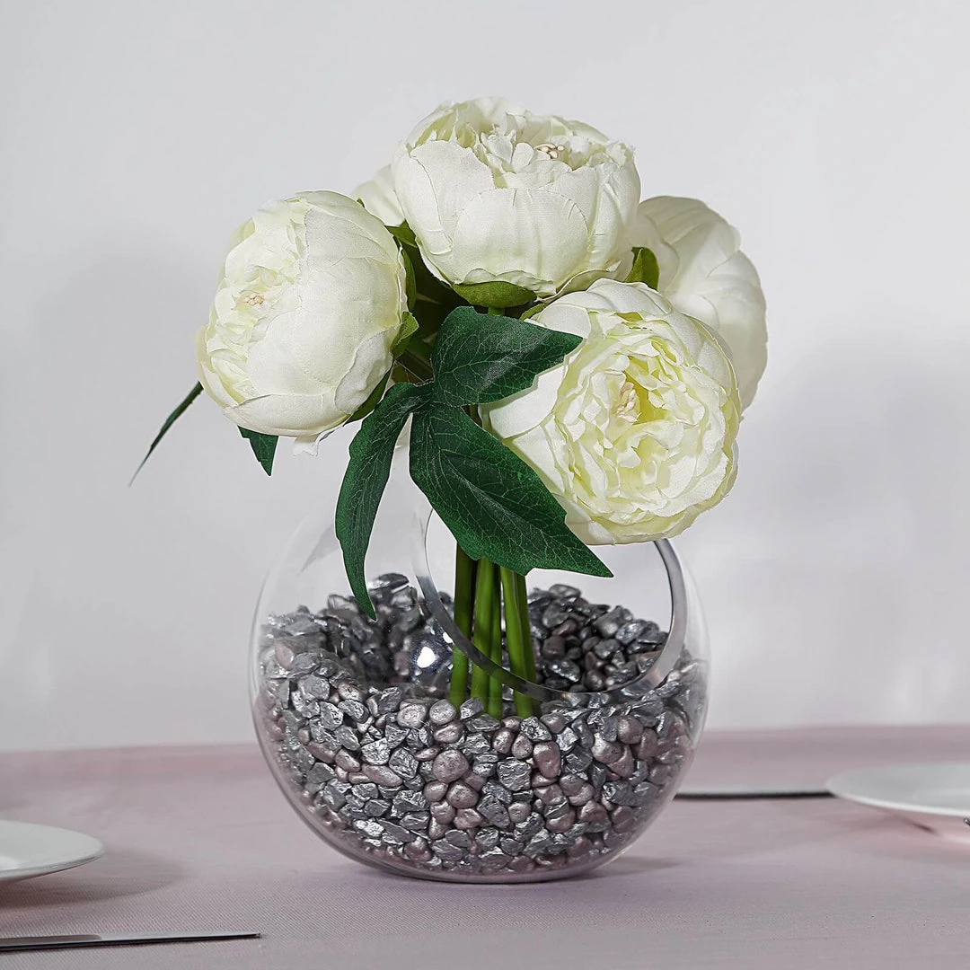 Silkflowersfactory Artificial Flowers 10" Tall | 5 Heads Artificial Cream Silk Peonies, Peony Flower Bouquet 10 Silkflowersfactory Artificial Flowers 10" Tall | 5 Heads Artificial Cream Silk Peonies, Peony Flower Bouquet