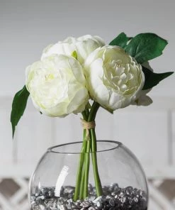 Silkflowersfactory Artificial Flowers 10" Tall | 5 Heads Artificial Cream Silk Peonies, Peony Flower Bouquet 22 Silkflowersfactory Artificial Flowers 10