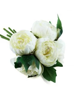 Silkflowersfactory Artificial Flowers 10" Tall | 5 Heads Artificial Cream Silk Peonies, Peony Flower Bouquet 25 Silkflowersfactory Artificial Flowers 10