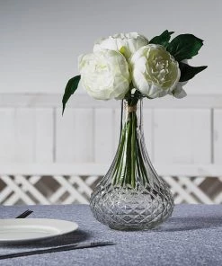 Silkflowersfactory Artificial Flowers 10" Tall | 5 Heads Artificial Cream Silk Peonies, Peony Flower Bouquet