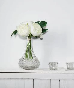 Silkflowersfactory Artificial Flowers 10" Tall | 5 Heads Artificial Cream Silk Peonies, Peony Flower Bouquet