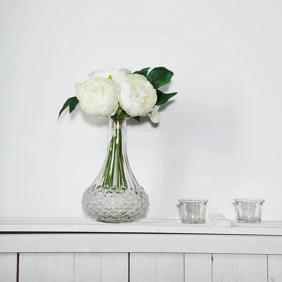 Silkflowersfactory Artificial Flowers 10" Tall | 5 Heads Artificial Cream Silk Peonies, Peony Flower Bouquet 4 Silkflowersfactory Artificial Flowers 10" Tall | 5 Heads Artificial Cream Silk Peonies, Peony Flower Bouquet