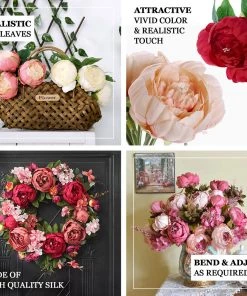 HIER_1130 5 Heads | 10" Stem Red Artificial Peonies, Silk Peony Flower Bouquet Artificial Flowers 18 HIER_1130 5 Heads | 10
