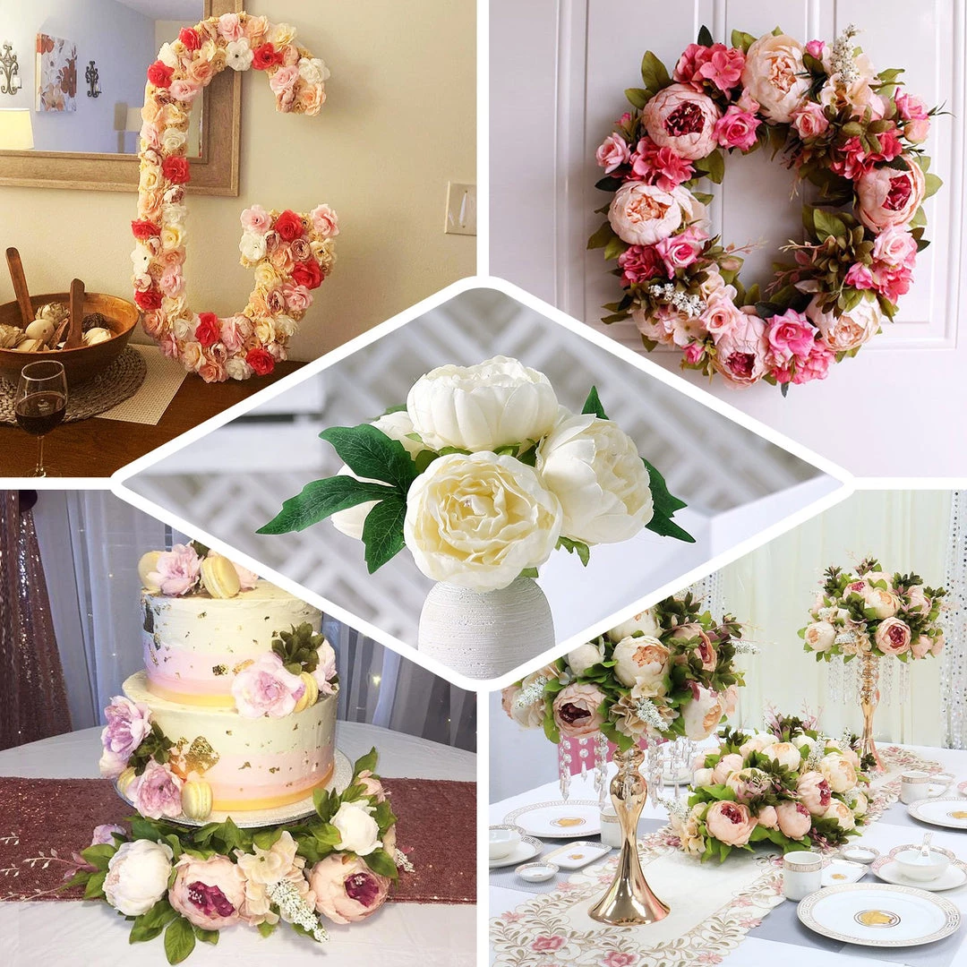 HIER_1130 5 Heads | 10" Stem Red Artificial Peonies, Silk Peony Flower Bouquet Artificial Flowers 7 HIER_1130 5 Heads | 10" Stem Red Artificial Peonies, Silk Peony Flower Bouquet Artificial Flowers