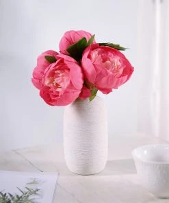 HIER_1130 5 Heads | 10" Stem Fuchsia Artificial Peonies, Silk Peony Flower Bouquet Artificial Flowers