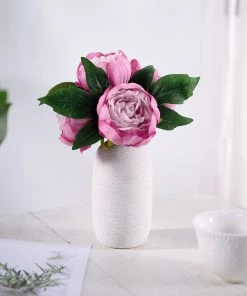 HIER_1130 Artificial Flowers 5 Heads | 10" Stem Pink/Lavender Artificial Peonies, Silk Peony Flower Bouquet