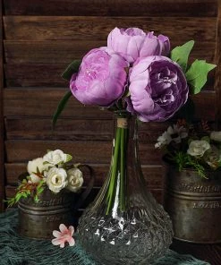 Silkflowersfactory 10" Tall | 5 Heads Artificial Lavender Silk Peonies, Peony Flower Bouquet Artificial Flowers 19 Silkflowersfactory 10