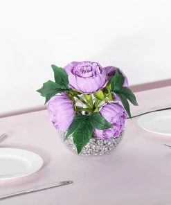 Silkflowersfactory 10" Tall | 5 Heads Artificial Lavender Silk Peonies, Peony Flower Bouquet Artificial Flowers 23 Silkflowersfactory 10