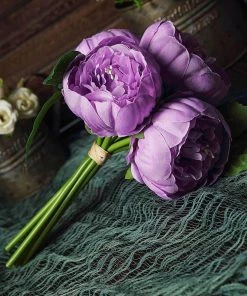 Silkflowersfactory 10" Tall | 5 Heads Artificial Lavender Silk Peonies, Peony Flower Bouquet Artificial Flowers 24 Silkflowersfactory 10