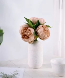 HIER_1130 Artificial Flowers 5 Heads | 10" Stem Mauve Artificial Peonies, Silk Peony Flower Bouquet