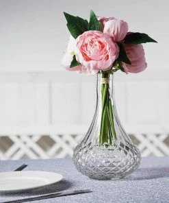 Silkflowersfactory 10" Tall | 5 Heads Artificial Pink Silk Peonies, Peony Flower Bouquet