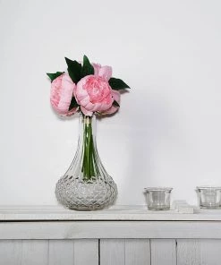 Silkflowersfactory 10" Tall | 5 Heads Artificial Pink Silk Peonies, Peony Flower Bouquet