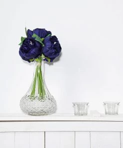 Silkflowersfactory 10" Tall | 5 Heads Artificial Purple Silk Peonies, Peony Flower Bouquet