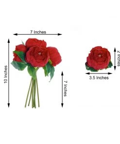 HIER_1130 5 Heads | 10" Stem Red Artificial Peonies, Silk Peony Flower Bouquet Artificial Flowers 20 HIER_1130 5 Heads | 10