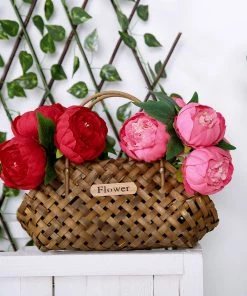 HIER_1130 5 Heads | 10" Stem Red Artificial Peonies, Silk Peony Flower Bouquet Artificial Flowers 21 HIER_1130 5 Heads | 10