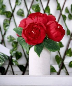 HIER_1130 5 Heads | 10" Stem Red Artificial Peonies, Silk Peony Flower Bouquet Artificial Flowers 24 HIER_1130 5 Heads | 10