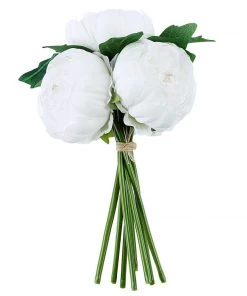 Silkflowersfactory 10" Tall | 5 Heads Artificial White Silk Peonies, Peony Flower Bouquet Artificial Flowers 16 Silkflowersfactory 10