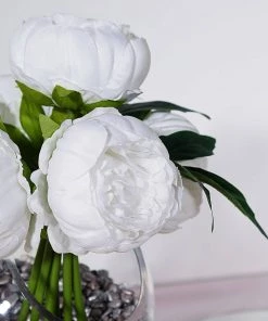 Silkflowersfactory 10" Tall | 5 Heads Artificial White Silk Peonies, Peony Flower Bouquet Artificial Flowers 17 Silkflowersfactory 10