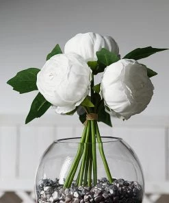 Silkflowersfactory 10" Tall | 5 Heads Artificial White Silk Peonies, Peony Flower Bouquet Artificial Flowers 23 Silkflowersfactory 10