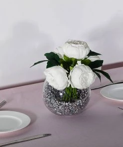 Silkflowersfactory 10" Tall | 5 Heads Artificial White Silk Peonies, Peony Flower Bouquet Artificial Flowers 24 Silkflowersfactory 10