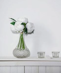 Silkflowersfactory 10" Tall | 5 Heads Artificial White Silk Peonies, Peony Flower Bouquet Artificial Flowers