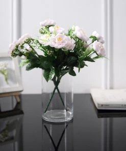 HIER_1130 4 Bushes | 12" Blush Artificial Peony Flower Bouquet, Silk Flower Arrangements - Rose Gold