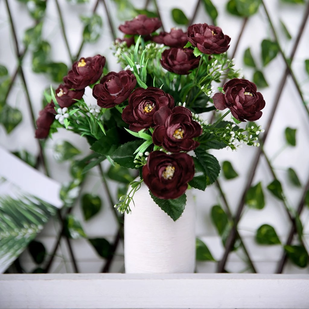 HIER_1130 4 Bushes | 12" Burgundy Artificial Peony Flower Bouquet, Silk Flower Arrangements 12 HIER_1130 4 Bushes | 12" Burgundy Artificial Peony Flower Bouquet, Silk Flower Arrangements