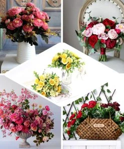 HIER_1130 4 Bushes | 12" Red Artificial Peony Flower Bouquet, Silk Flower Arrangements Artificial Flowers 19 HIER_1130 4 Bushes | 12