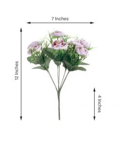 HIER_1130 Artificial Flowers 4 Bushes | 12" Lavender Artificial Peony Flower Bouquet, Silk Flower Arrangements 20 HIER_1130 Artificial Flowers 4 Bushes | 12
