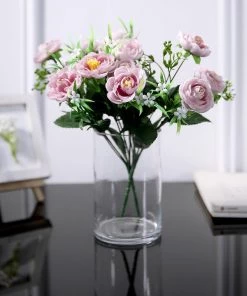 HIER_1130 Artificial Flowers 4 Bushes | 12" Lavender Artificial Peony Flower Bouquet, Silk Flower Arrangements