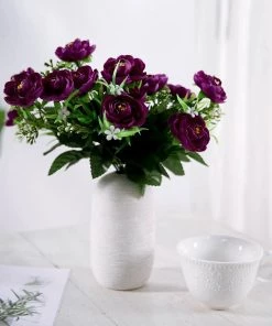HIER_1130 4 Bushes | 12" Purple Artificial Peony Flower Bouquet, Silk Flower Arrangements Artificial Flowers