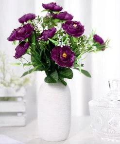 HIER_1130 4 Bushes | 12" Purple Artificial Peony Flower Bouquet, Silk Flower Arrangements Artificial Flowers 21 HIER_1130 4 Bushes | 12
