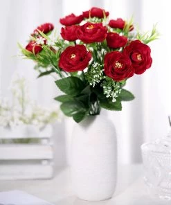 HIER_1130 4 Bushes | 12" Red Artificial Peony Flower Bouquet, Silk Flower Arrangements Artificial Flowers 21 HIER_1130 4 Bushes | 12