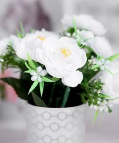 HIER_1130 4 Bushes | 12" White Artificial Peony Flower Bouquet, Silk Flower Arrangements 26 HIER_1130 4 Bushes | 12