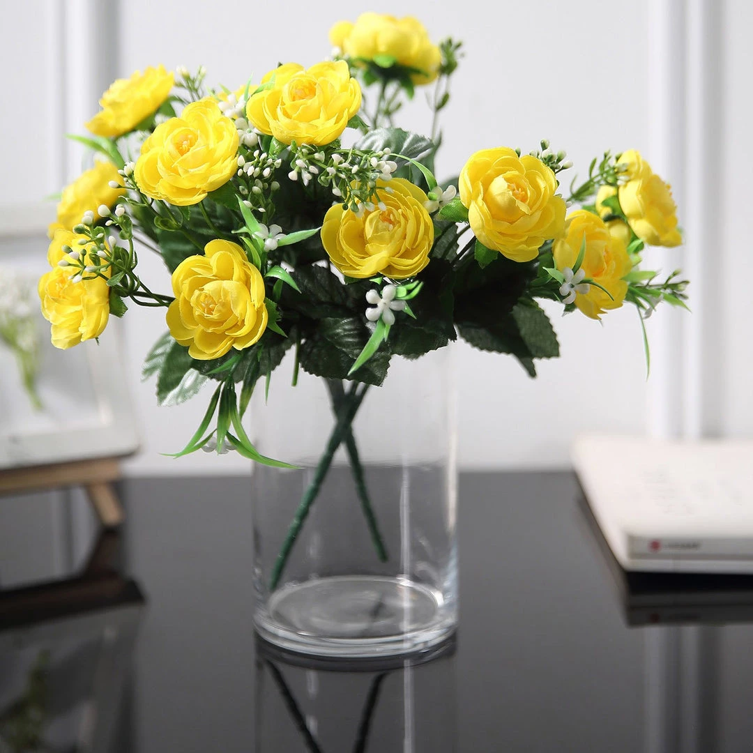 HIER_1130 Artificial Flowers 4 Bushes | 12" Yellow Artificial Peony Flower Bouquet, Silk Flower Arrangements 4 HIER_1130 Artificial Flowers 4 Bushes | 12" Yellow Artificial Peony Flower Bouquet, Silk Flower Arrangements