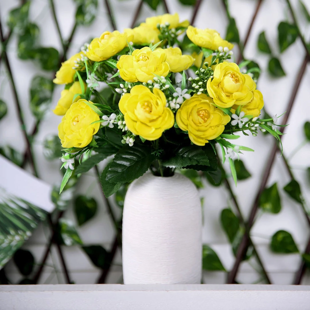 HIER_1130 Artificial Flowers 4 Bushes | 12" Yellow Artificial Peony Flower Bouquet, Silk Flower Arrangements 12 HIER_1130 Artificial Flowers 4 Bushes | 12" Yellow Artificial Peony Flower Bouquet, Silk Flower Arrangements