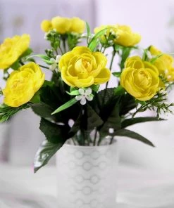 HIER_1130 Artificial Flowers 4 Bushes | 12" Yellow Artificial Peony Flower Bouquet, Silk Flower Arrangements 25 HIER_1130 Artificial Flowers 4 Bushes | 12